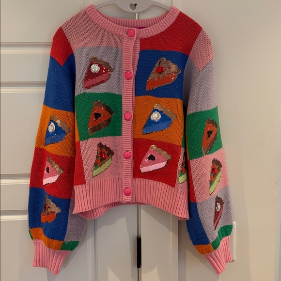 Queen Of Sparkles Rainbow Colorblock Piece Of Pie Button Up Sweater - Size M - Picture 3 of 9